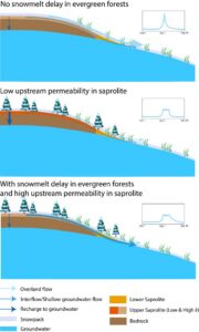 How snowmelt and subsurface structures control water flow in headwaters